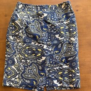Ann Taylor Blue and Yellow Paisley Pencil Skirt